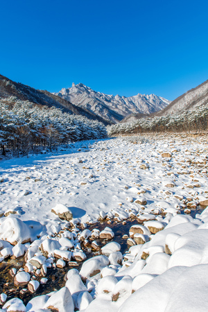 Seoraksan mountains is covered by snow in winter, South Korea.の写真素材