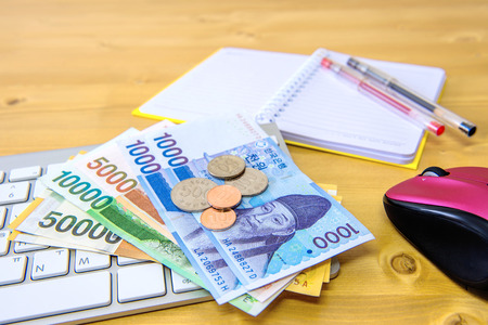 South Korean won currency and finance business. Business conceptの写真素材