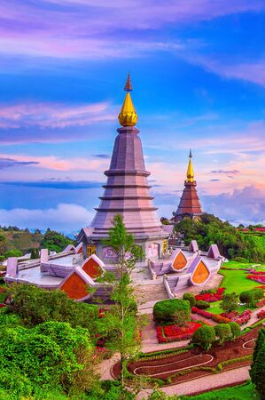 Landmark of pagoda in Doi Inthanon National park at Chiang mai, Thailand.のeditorial素材