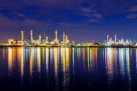 Oil refinery at night in Bangkok, Thailand.の写真素材