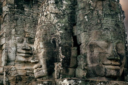 Bayon Temple with giant stone faces, Angkor Wat, Siem Reap, Cambodia.
の写真素材