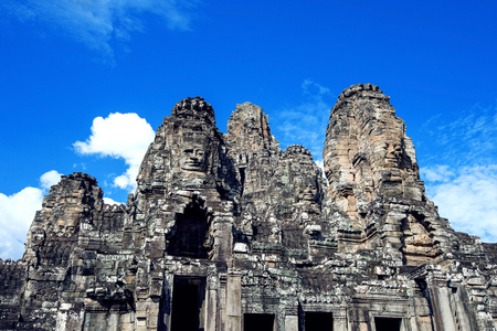 Bayon Temple with giant stone faces, Angkor Wat, Siem Reap, Cambodia.の写真素材