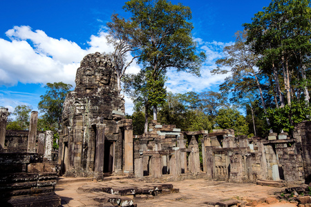 Bayon Temple with giant stone faces, Angkor Wat, Siem Reap, Cambodia.の写真素材