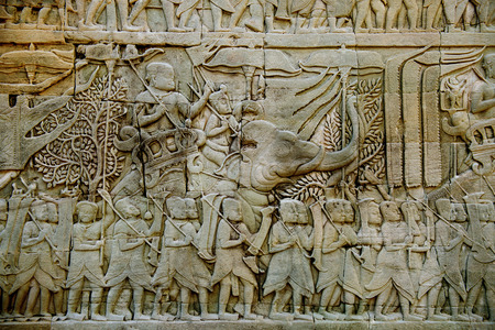 Bas Relief Statue of Khmer Culture in Angkor Wat, Cambodia.の写真素材
