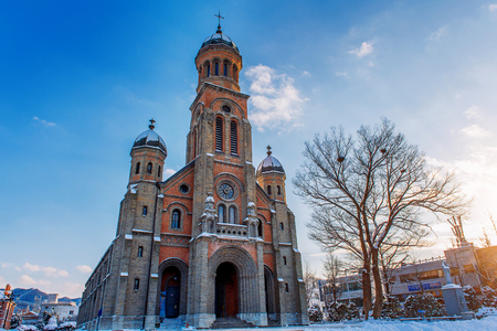The church at Jeonju Hanok village in winter, South Korea.の写真素材