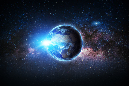 Earth and galaxy. Elements of this image furnished by NASA.の写真素材