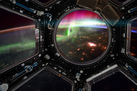 Earth and Galaxy in Spacecraft.の写真素材