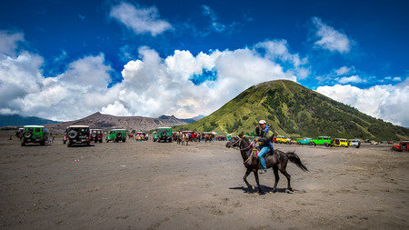 Java,Indonesia-Arpil 24,2017 : A horseman at Mount Bromo of Bromo-Tengger-Semeru National Park in Indonesia.のeditorial素材
