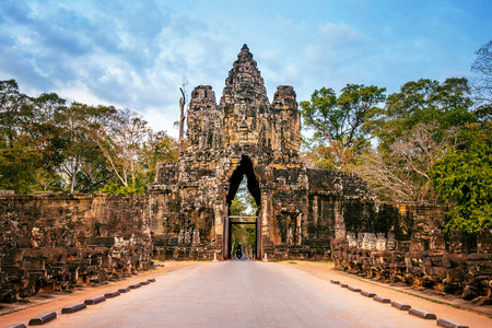 sculptures in the South Gate of Angkor Wat, Siem Reap, Cambodia.の写真素材
