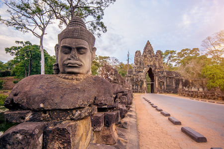 sculptures in the South Gate of Angkor Wat, Siem Reap, Cambodia.の写真素材
