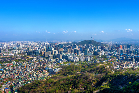 View of cityscape and Seoul tower in Seoul, South Korea.