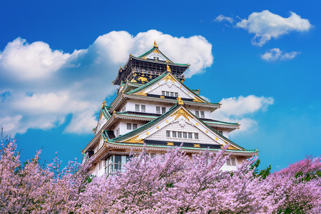 Osaka Castle and Cherry blossom in spring. Sakura seasons in Osaka, Japan.のeditorial素材