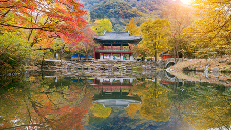 Baekyangsa Temple in autumn,Naejangsan Park in  South Korea.のeditorial素材