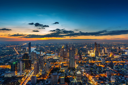 Aerial view of Bangkok cityscape, Thailandの写真素材