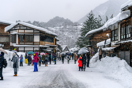 Shirakawago village in winter, UNESCO world heritage sites, Japan.のeditorial素材