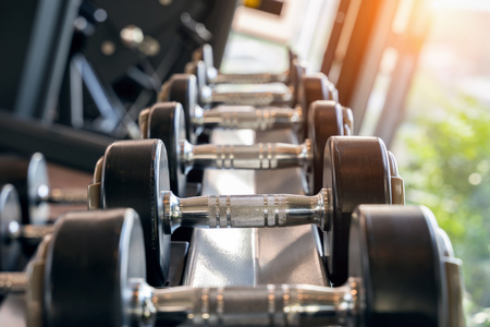 Dumbbells in a fitness.