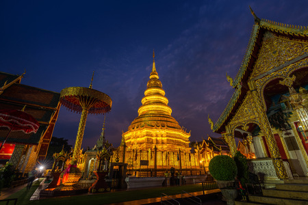 Wat Phra That Hariphunchai temple in Lamphun, Thailand.の写真素材