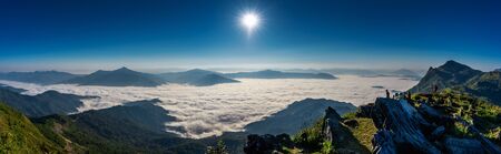 Landscape of morning fog and mountains at sunrise. Doi pha tang mountains.の写真素材
