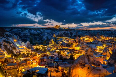 Goreme town at twilight in Cappadocia, Turkey.の写真素材