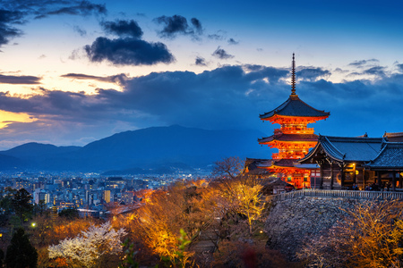 Beautiful Kyoto city and temple at twilight, Japan.のeditorial素材