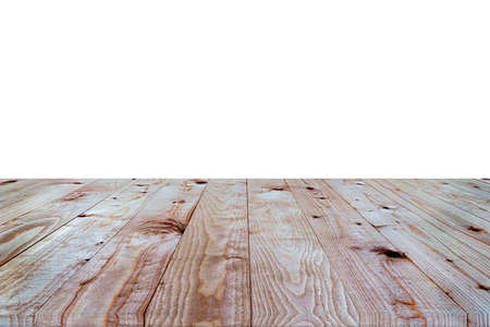 Empty wooden table top on white background.の写真素材