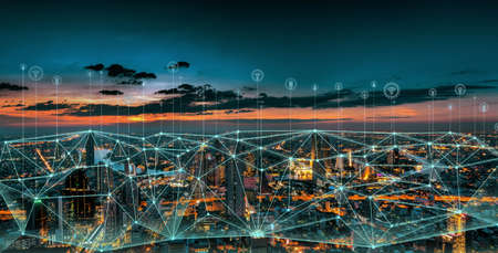 Smart connection network system, smart city network concept, 5G wireless connection.の写真素材