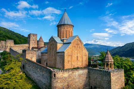 Aerial view of Ananuri Fortress Complex in Georgia.