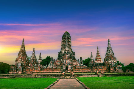 Ayutthaya Historical Park, Wat Chaiwatthanaram Buddhist temple in Thailand.の写真素材