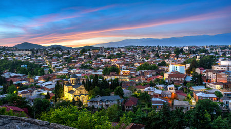 Kutaisi city from Bagrati Cathedral, Georgia.の写真素材