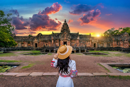 Tourist visiting around Prasat hin phanom rung in Buriram, Thailand.の写真素材