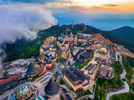 Aerial view of French village at bana hills, Da nang, Vietnam.の写真素材