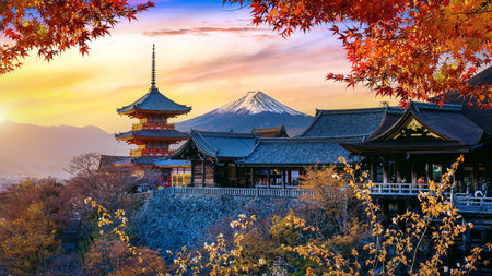 Autumn season at sunset in Japan. Travel concept.の写真素材