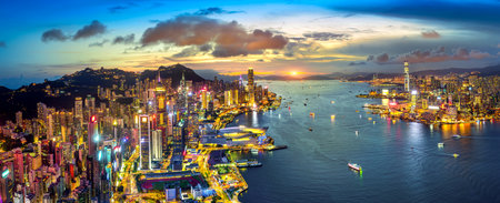 Panorama of Traffic at twilight in Hong Kong.の写真素材