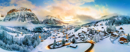 Aerial shots of Grindelwald in winter, Switzerland.の写真素材