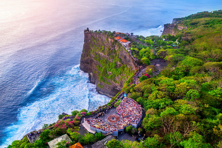 Aerial shots of Uluwatu temple in Bali, Indonesia.の写真素材