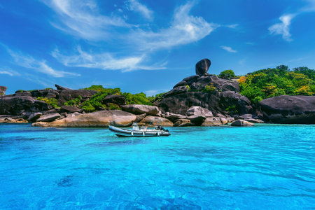 Sailboat rock with white sand beach at Similan island, Phang Nga, Thailand.の写真素材