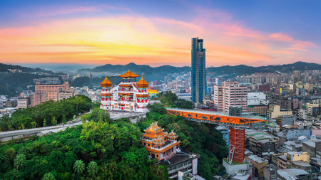 Scenic of Keelung city at sunset in Taiwan.の写真素材