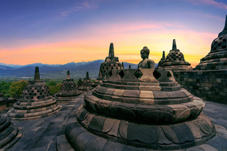 Ancient largest Buddhist Borobudur Temple in Yogyakarta, Indonesia.の写真素材