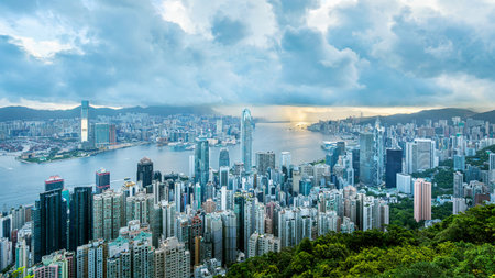 Aerial view of Hong Kong city from viewpoint.の写真素材