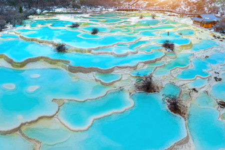 Aerial shots of Huanglong national park, China.の写真素材