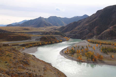 The confluence of two rivers - Chuya River and Katun River, Altai Republic, Russiaの写真素材