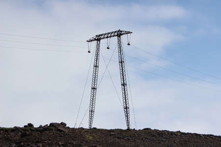 A high-voltage transmission lines along the Vilyuchinsky pass, Kamchatka Peninsula, Far East Russiaの写真素材