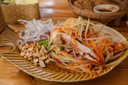  papaya salad with blue crab ; papaya salad with horse crab   の写真素材