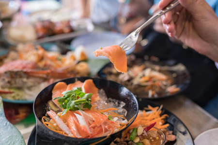 vegetable salad with  salmon and papaya saladの写真素材