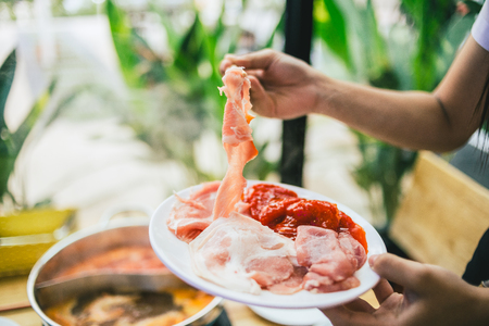 Dishes prepared with medicinal herbs pan Chinese food(Hot pot)の写真素材