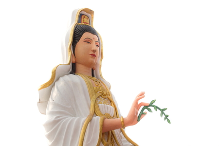 Beautiful Statue of Godness Guan Yin with white backgroundの写真素材