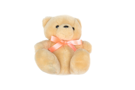 Dolly bear  on white background,  teddy Knitting by hand toy for children.の写真素材