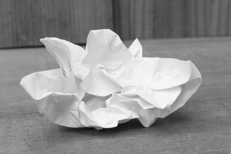 abstract Monochrome, White paper sheet, paper crumpled on a wooden floor soft-focus  :Ideal use for background:の写真素材