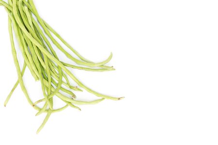 fresh long beans,cow-peas,yardlong bean on a white background. (Vigna unguiculata subsp, sesquipedalis)の写真素材