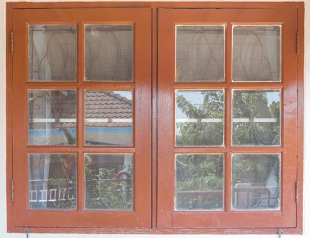 window wooden and glass, window panel A reflection.